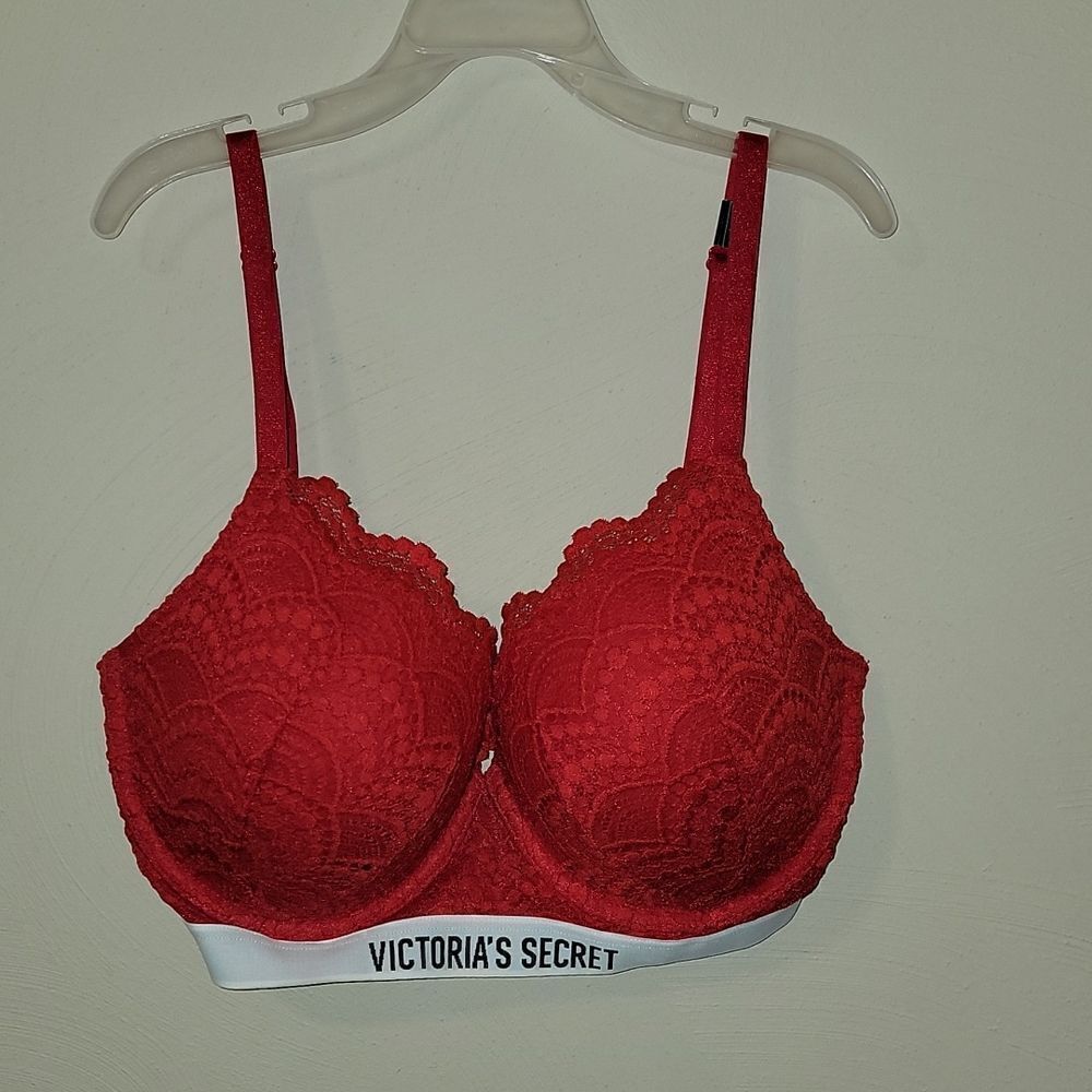 VICTORIA'S SECRET RED T-SHIRT PUSH-UP FULL COVERAGE BRA, SIZE 32DDD